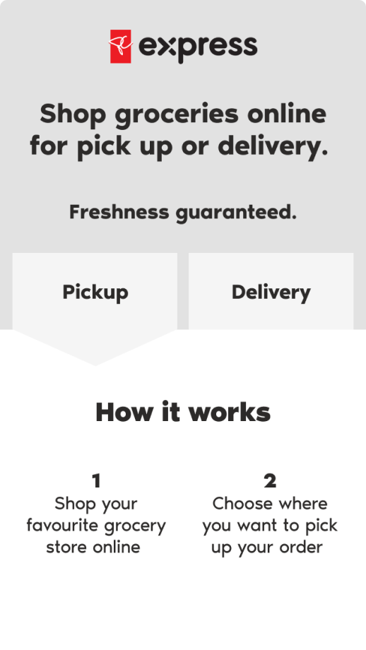 Wireframe showing main heading, pickup and delivery tabs and how it works with a short description of how the service works.